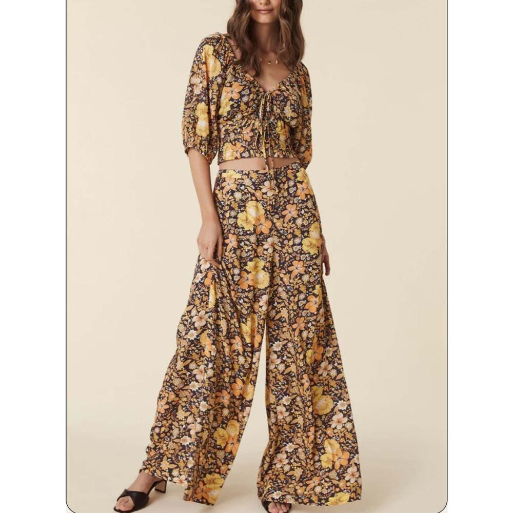 Spell Hibiscus Lane Wide Leg Pull-on Pants Size S Boho Vacation Resort